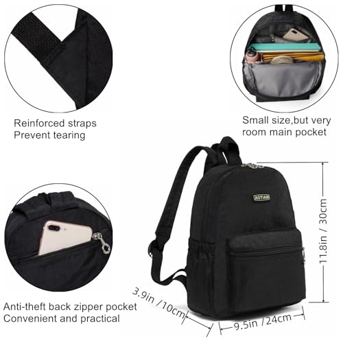 AOTIAN Mini Lightweight 11.8 Inch Backpack Durable Travel Hiking Women and Girls Small Daypack, 7 Liters Black - color: Black
