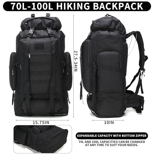 Hiking Backpack for Men 70L/100L Camping Backpack Military Rucksack Molle 3 Days Assault Pack for Climbing | Camping Backpack - color: 100l-black