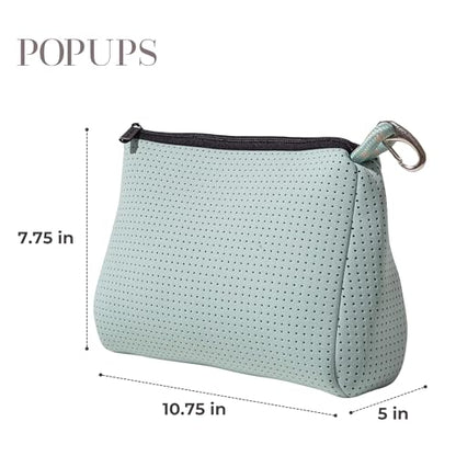 POPUPS Large Makeup Bag with Zipper - Waterproof Neoprene Cosmetic Bag 7.7 x 10.75 x 5 inches - Pouch Minty Green - color: Basic Minty-Green