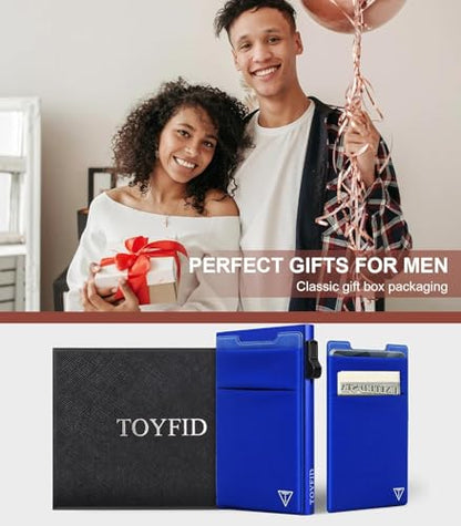TOYFID Aluminum Wallet for Men - RFID Protected, Scratch Resistant, Large Capacity, Extra Pocket, Sliding Button, Blue - color: navy blue A