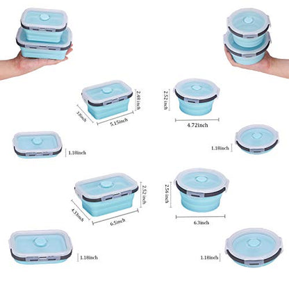 KUON Collapsible Silicone Food Storage Containers with Airtight Lids, Set of 4 Stacking Container, Microwave and Freezer and Dishwasher Safe, with Vent Valve, BPA Free (350ml and 500ml)