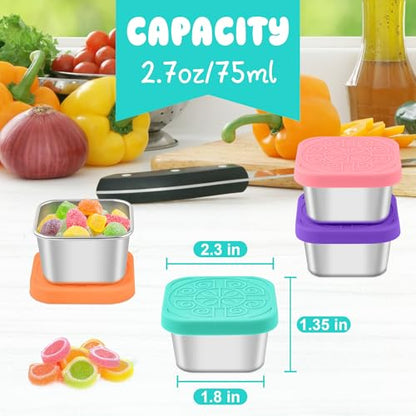 LIEMAND 6x2.7oz Salad Dressing Container to Go, Leakproof Reusable Stainless Steel small container with lid,Sauce Containers for Lunch box,Picnics,Travel,Office and Meal Prep-Square - color: Rainbow, size: 2.7oz-Square
