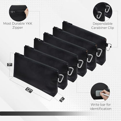 COREFLEX Premium Tool Pouch Zipper Bag, Small Tool Bag, Multipurpose Storage pouch, Heavy duty Flat Bottom Tool bag with YKK Zipper (6 pack Large 12inch Black) - size: 6 pack Large 12inch Black