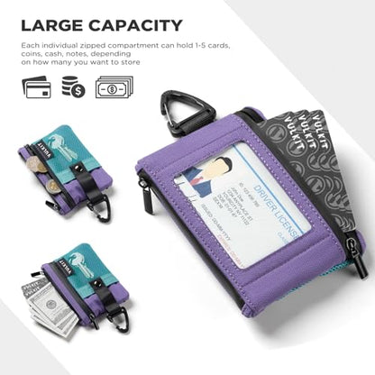 VULKIT Small Minimalist Wallet for Women RFID Blocking, Zipper Coin Pouch with ID Window and Keychain, Water Resistant Travel Lanyard Wallet AauaGreen Purple - color: Aauagree Purple