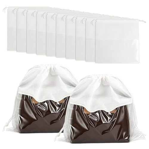 12 Pieces Dust Bags for Handbags White Non-Woven Drawstring Bags Breathable Cloth Purse Storage Dustproof Storage Bags with Drawstring for Handbags,Purses,Shoes,and Travel Organizing