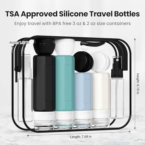 17 Pack Travel Bottles - TSA Approved Travel Size Toiletries, Leak Proof Containers for Toiletries, Silicone Squeezable Container for Shampoo, Body Wash, Lotion & Conditioner - Blue