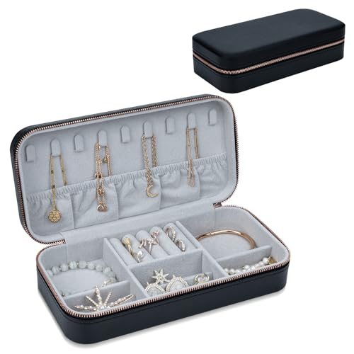 Travel Jewelry Box Jewelry Organizer for Travel Jewellery Organizers Box Jewelry Box for Women on Hallowmas Christmas Valentine's Birthday Black - color: Black1