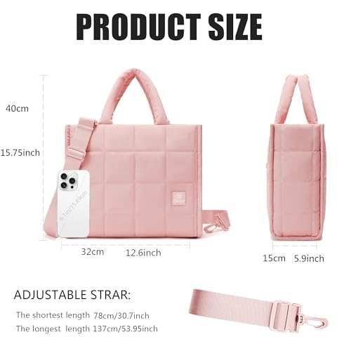 Quilted Crossbody Bags for Women,Puffer Weekender Overnight Bag,Purse Handbag Organizer,Small Tote Bags Shoulder Bag - color: Light Pink
