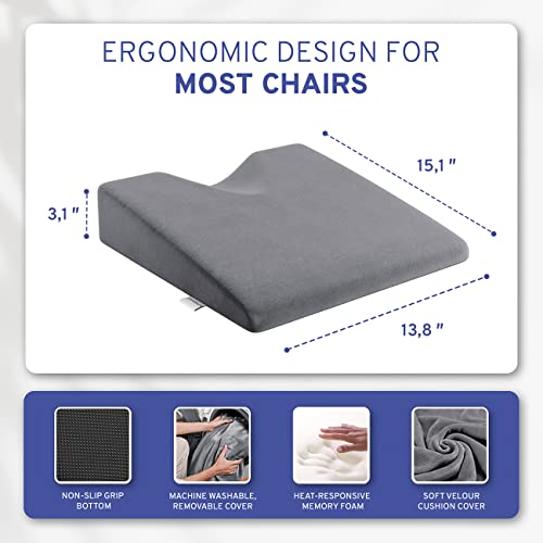 Wedge Car Height Booster Seat Cushion - Office Chair Cushion - Memory Foam Tailbone Pain Relief Cushion for Driving, Office, Gaming Chair - Orthopedic Lower Back, Tailbone, Coccyx, HIPS Support