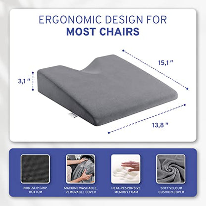 Wedge Car Height Booster Seat Cushion - Office Chair Cushion - Memory Foam Tailbone Pain Relief Cushion for Driving, Office, Gaming Chair - Orthopedic Lower Back, Tailbone, Coccyx, HIPS Support