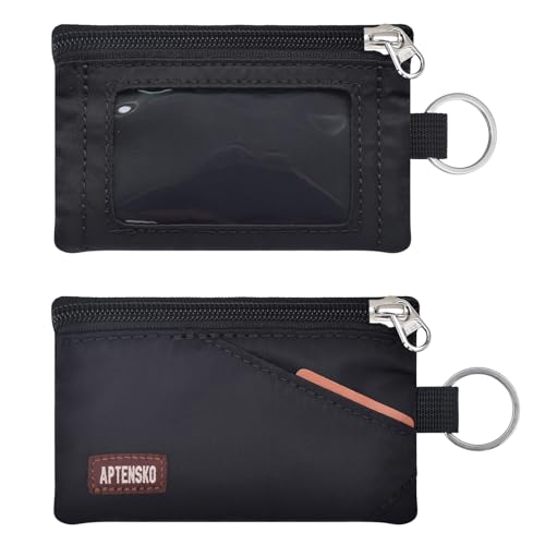 RFID Blocking Travel Wallet with Adjustable Lanyard, Small Nylon Zipper Pouch and Badge Holder for ID, Credit Cards, Cash, Keys, Commuters (Black) - color: Black
