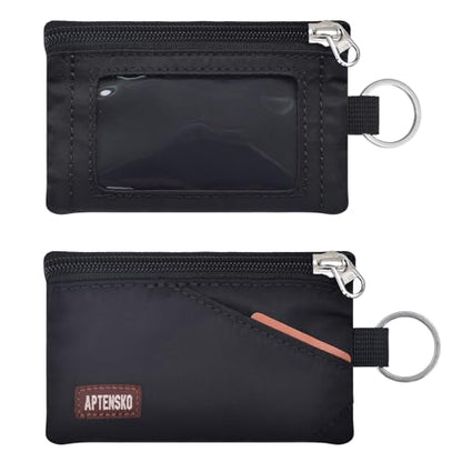 RFID Blocking Travel Wallet with Adjustable Lanyard, Small Nylon Zipper Pouch and Badge Holder for ID, Credit Cards, Cash, Keys, Commuters (Black) - color: Black