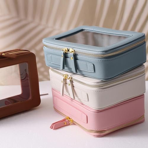 SANHECUN Toiletry bag waterproof cosmetic organizer with handle large opening for travelling (Pink) - color: Pink