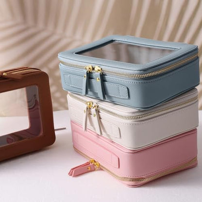 SANHECUN Toiletry bag waterproof cosmetic organizer with handle large opening for travelling (Pink) - color: Pink