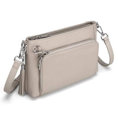 befen Anti Theft Genuine Leather Crossbody Bags for Women Handbags and Shoulder Basg with Built in Wallet RFID Leather Purse - color: Grey