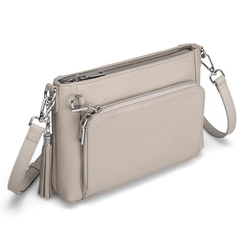 befen Anti Theft Genuine Leather Crossbody Bags for Women Handbags and Shoulder Basg with Built in Wallet RFID Leather Purse - color: Grey