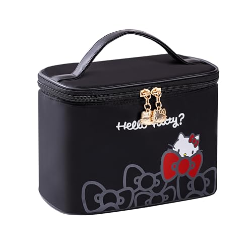 Vimanllie Makeup Bag Large Waterproof Cosmetic Bag with Dedicated Brush Holder,Cute Printed Makeup Organizer for Women Traveling,Portable Toiletry Bag for Home & Holiday - color: 3C-Black