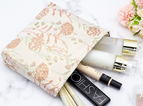 Makeup Bags for Purse Zipper Cosmetic Pouch Large Travel Canvas Make Up Organizer Tool Pouch for Women and Girls,Brocade Flower Pink - color: Brocade Flower Pink