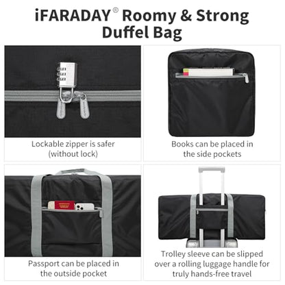iFARADAY Foldable Duffle Bag for Travel - 30 inch / 75L Large Spare Travel Duffel Bag Lightweight with Trolley Sleeve - Black - color: Black-75L(with trolley sleeve)