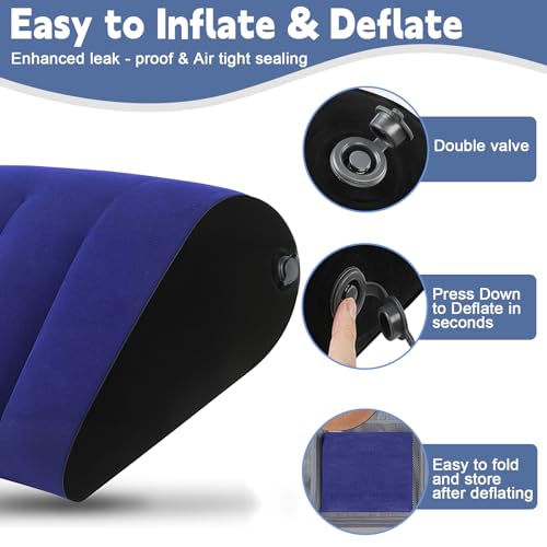 Inflatable Wedge Pillow for Traveling - Portable Bed Wedge Cushion for Feet Elevation,Back,Knee Support & Acid Reflux Relief,Wedge Pillows with Eye Mask for Sleeping,Seniors,Snoring on Chair,Sofa Use