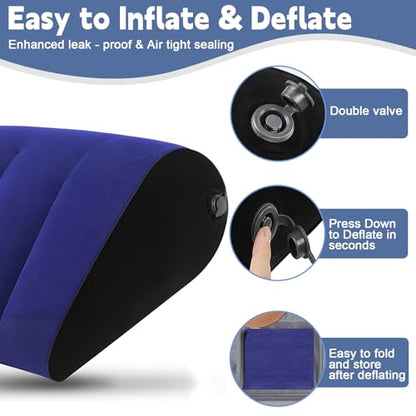 Inflatable Wedge Pillow for Traveling - Portable Bed Wedge Cushion for Feet Elevation,Back,Knee Support & Acid Reflux Relief,Wedge Pillows with Eye Mask for Sleeping,Seniors,Snoring on Chair,Sofa Use