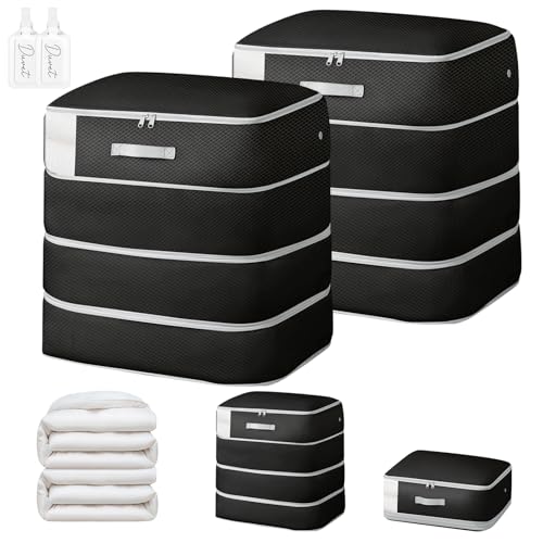 Comforter Storage Bag - 130L Large Capacity Blanket Storage Bags 4-Layer Ultra Space Saving Self Compression Organizer, Washable Compression Bags for Storage Comforter Blanket, 2-Pack, Black - color: Black, size: 2 Pack