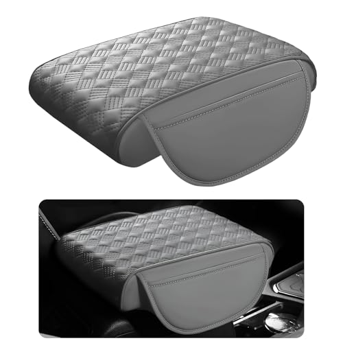 Car Armrest Cushion, 12.2"×8.3" Leather Auto Memory Foam Center Console Pad with Storage Pocket, Waterproof & Anti-Scratch Elbow Pillow Armrest Seat Box Protector, Universal Fit (Gray) - color: Gray