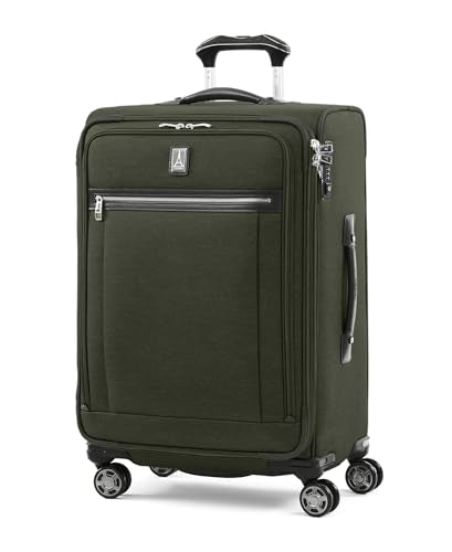 Travelpro Platinum Elite Softside Expandable Checked Luggage, 8 Wheel Spinner Suitcase, TSA Lock, Men and Women, Pilot Green, Checked Medium 25-Inch - color: Pilot Green, size: Checked-Medium 25-Inch