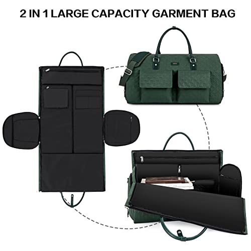 Garment Bag for Travel With Toiletry Bag Convertible Carry On Weekender Bag Large Travel Duffel Bags for Women 2 in 1 Hanging Suitcase Suit Travel Bags for Women & Men 3pcs Set (H-Green) - color: H-green