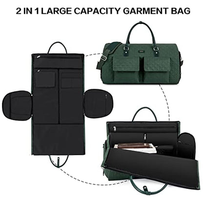 Garment Bag for Travel With Toiletry Bag Convertible Carry On Weekender Bag Large Travel Duffel Bags for Women 2 in 1 Hanging Suitcase Suit Travel Bags for Women & Men 3pcs Set (H-Green) - color: H-green