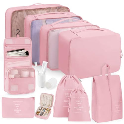 Packing Cubes 11 Set, Suitcase Organizers, Luggage Organizer Bags, Packing Cubes for Travel, with Toiletry Bag, Travel Essentials,Pink - color: Pink