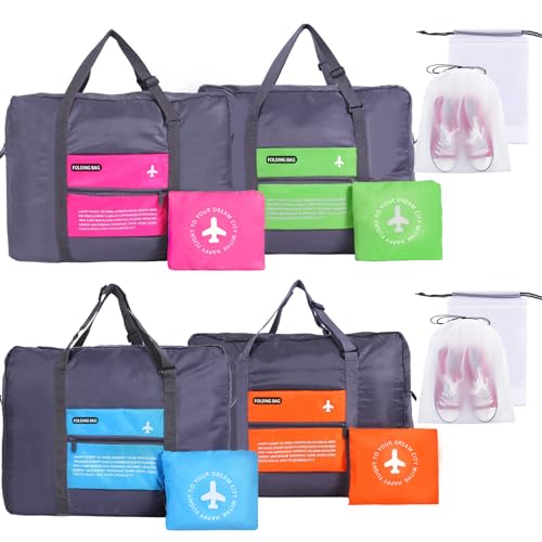 INVODA 4PCS Foldable Duffle Bags - Lightweight Luggage for Airlines, Weekender, Carry On, Overnight - With Waterproof Drawstring Bags - color: Group Style3