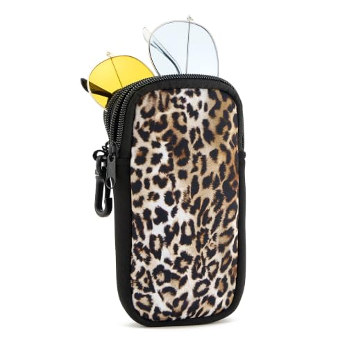 WOZEAH Double Eyeglass Case with 2 Compartments, Travel Eyewear Organizer for Two Pairs of Glasses - color: Leopard2