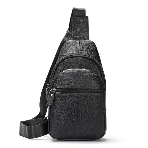 Genuine Leather Sling Bags for Men Crossbody Purse Vintage Small Messenger Shoulder Bag for Phone Side Chest Daypack Bag - color: 9101-black