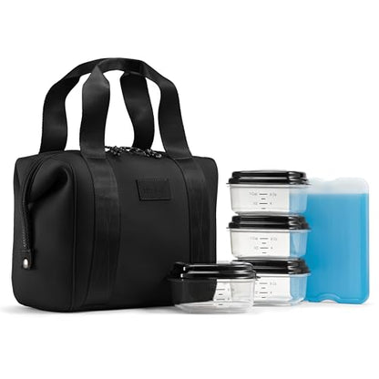 Fit & Fresh Remi Lunch Bag for Women Work – Neoprene Lunch Tote with Containers & Ice Pack, Reusable Meal Prep Lunch Box, Large Capacity, Machine Washable, Black - color: Black