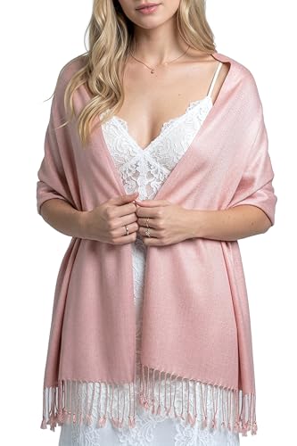 Achillea Lightweight Pashmina Scarf for Women – Soft Silky Shawl Wrap for Evening Dresses, Bridesmaids & Everyday Wear - color: Baby Pink