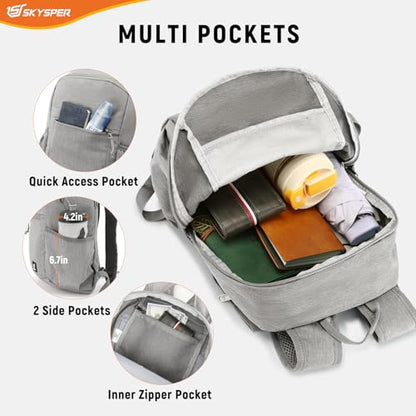 SKYSPER Anti Theft Hiking Backpack, 18L RFID Packable Travel Daypack, Lightweight Foldable Back Pack for Walking Daytrip - color: Gray