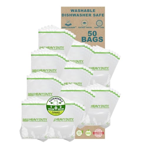 50 x HEAVY DUTY 5mils Thick Dishwasher-Safe STAND-UP Reusable Bags, US-MADE, Extra Durable Washable Reclosable Food Storage Extra Large Bags, XXL 12"x16" 2-Gallon 50-Pack - size: 50pk XXL 2-Gallon 12"x16"