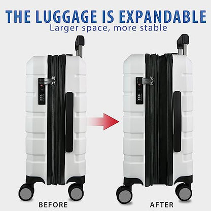 KROSER Hardside Expandable Carry On Luggage with Spinner Wheels & Built-in TSA Lock, Durable Suitcase Rolling Luggage with USB Port, Carry-On 20-Inch, White - color: White