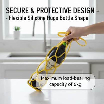 3PCS Handle-Equipped Multi-Use Silicone Wine Bottle Storage Bag & Organizer - Silicone Folding Reusable Single Bottle Carrying Pouch Protective Sleeve, Portable Tote,Coaster for Parties,Light Travel