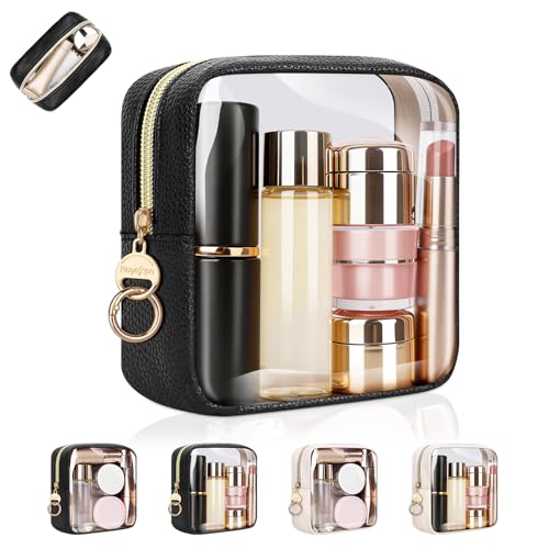 4.9" Clear Small Makeup Bag for Purse, TPU Cute Mini Cosmetic Bag, Portable Small 2 Transparent Travel Toiletry Pouches for Women, Birthday/Wedding/Christmas (Black) - color: Clear-Double-sided Black