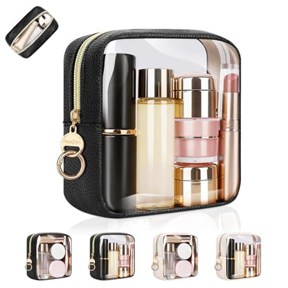 4.9" Clear Small Makeup Bag for Purse, TPU Cute Mini Cosmetic Bag, Portable Small 2 Transparent Travel Toiletry Pouches for Women, Birthday/Wedding/Christmas (Black) - color: Clear-Double-sided Black