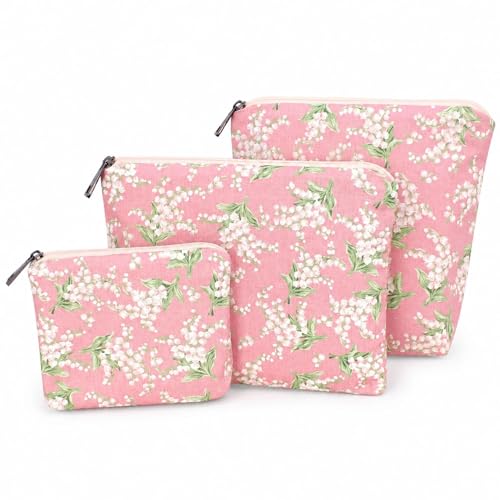 Makeup Pouch Set for Purse, Small Makeup Bag Set, Pouches for Purse, Purse Organizer Pouches, Pink Floral Makeup Pouch Set for Travel and Daily Use - color: Pink Lily Floral