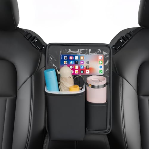 FLORICH Car Organizer Storage Between Seats, Premium Leather Car Mesh Organizer with Waterproof Cup Holder, Car Hanging Storage Bag Pocket Between Seats - color: A-Between Seats C-Black