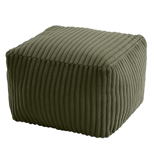 MeMoreCool Square Stuffed Pouf Ottoman Foot Rest, Stripe Furry Floor Pouf Foot Stool with Foam Chunk Filling, Soft Fluffy Stuffed Ottoman Footrest for Living Room, Faux Fur Green - color: Ribbed Green