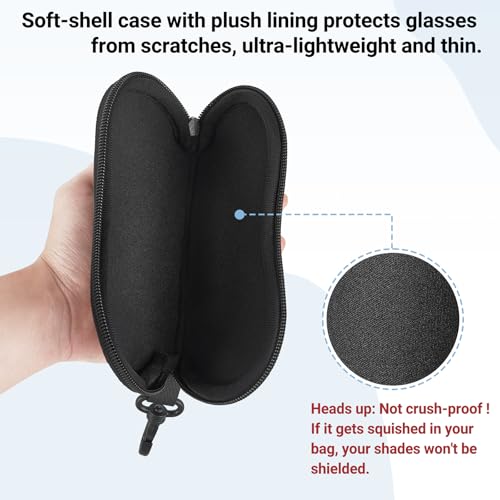 Mkono Eyeglasses Case 2 Packs Ultra Light Neoprene Travel Glasses Cases Soft Sunglasses Case with Clip for Men Women, Black