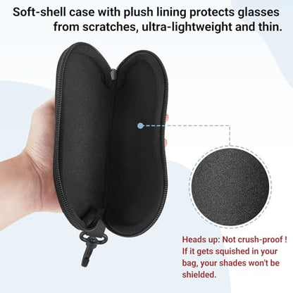 Mkono Eyeglasses Case 2 Packs Ultra Light Neoprene Travel Glasses Cases Soft Sunglasses Case with Clip for Men Women, Black
