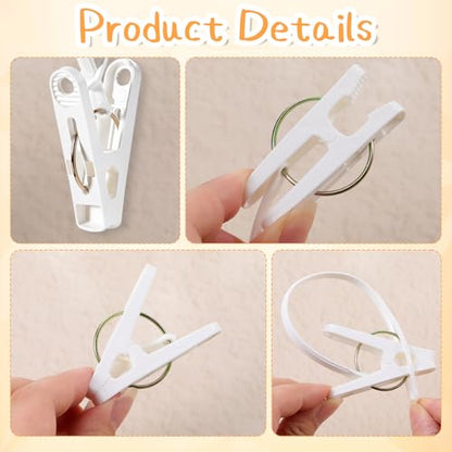 90 Pack Multi-Purpose Clothes Pins Laundry Hooks Hanging Clips with Plastic Rope for Baby Clothes Closet Organizer for Pants Hat Sock Boot Bra Towel Bathroom Wardrobe Kitchen, White