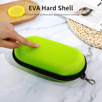 Double Eyeglasses Case, Hard Shell Dual Sunglasses Organizer with Zipper Clip Travel Glasses Storage for Women Men - color: Green