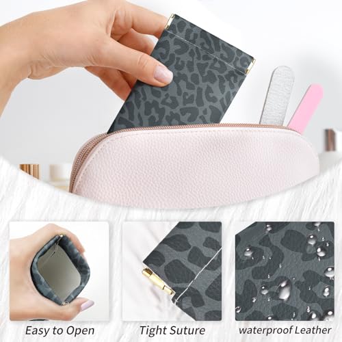 Glasses Case Soft, Eyeglass Cases for Women Portable Squeeze Top PU Leather 2 Pack Glasses Pouch with Cleaning Cloth - color: 2pcs Black Leopard+brown Leopard